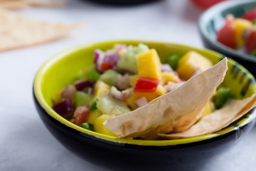 Mango avocado salsa with grapefruit and hot chili pepper