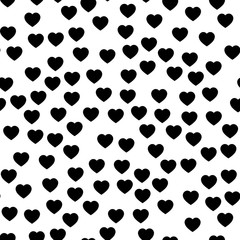 Fototapeta premium Black heart silhouettes seamless pattern. Random scattered hearts background. Love or Valentine theme. Vector illustration.