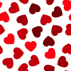Red hearts seamless pattern. Random scattered hearts background. Love or Valentine theme. Vector illustration.