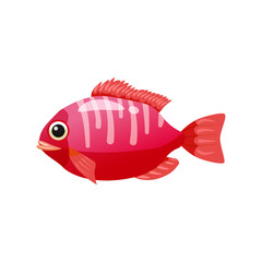Tropical exotic coral fish, bright colorful coloring, vector isolated on white background, cartoon style