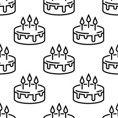Seamless birthday cake pattern. Line cakes on a white background