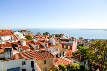 destination scenics lisbon city line viewed from castelo de s. jorge hill