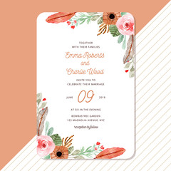 wedding invitation with bohemian floral watercolor