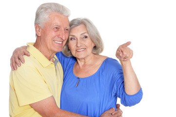 portrait of happy senior couple on white background
