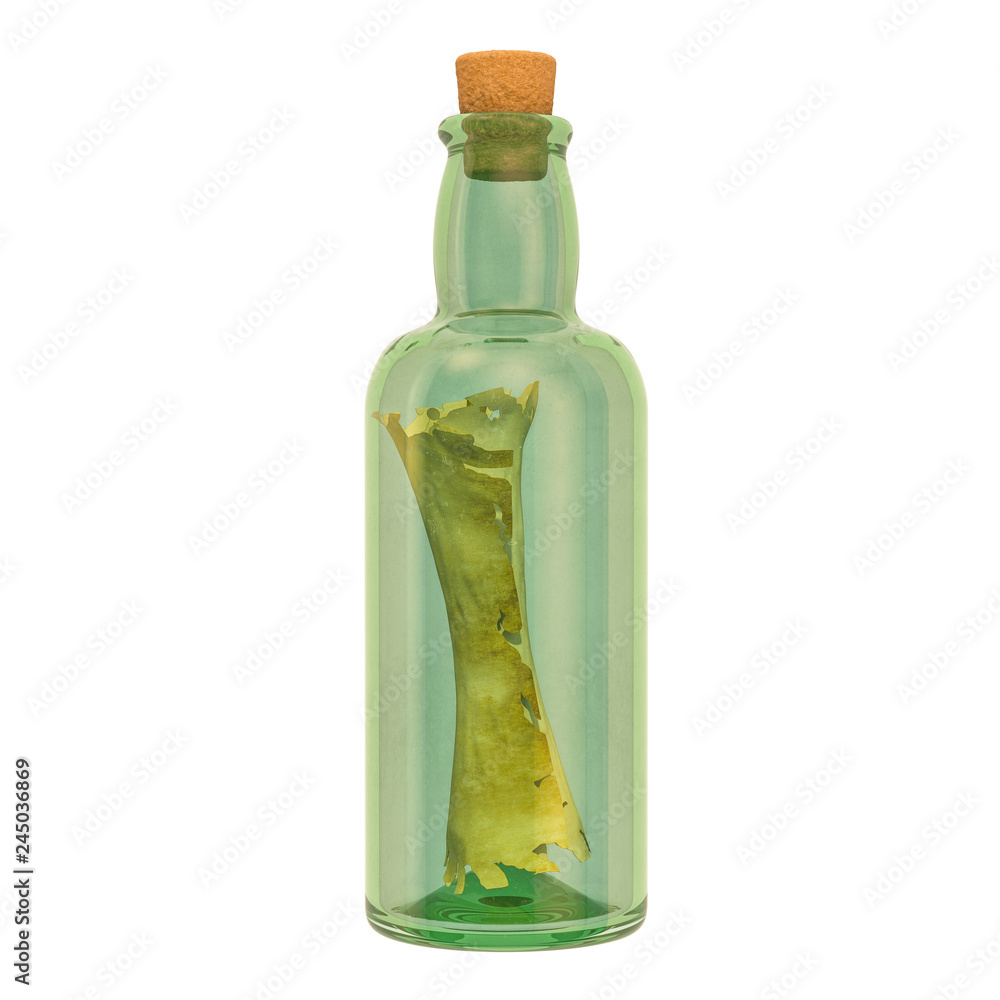 Poster message in a bottle, 3d rendering