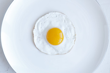 Fried egg isolated on white background, top view