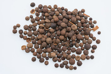 Coriander seeds on porcelain plate