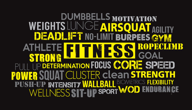 Fitness word cloud concept text is outline