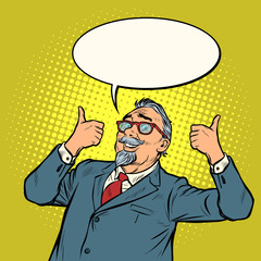 elderly businessman smile thumb up like gesture