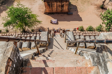 BAGAN, MYANMAR - DECEMBER 9, 2016: Steep stairs of Shwesandaw pagoda in Bagan, Myanmar