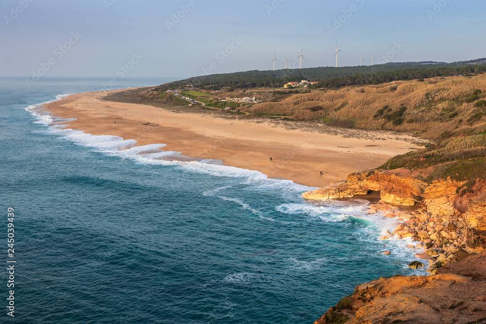 Canvas Prints Praia do Norte at Nazaré, in Portugal, in a calm winter day.