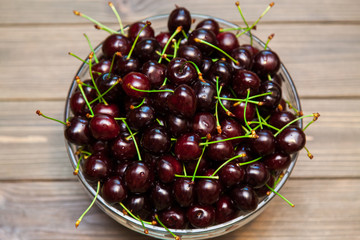 Ripe cherry in a glass bowl
