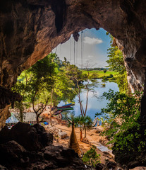 Fototapeta premium View of a lake from Saddan cave near Hpa An, Myanmar