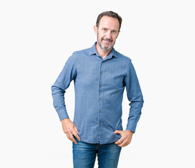 Fototapeta premium Handsome middle age elegant senior man over isolated background Relaxed with serious expression on face. Simple and natural looking at the camera.