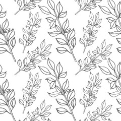 branch with leaves vector seamless pattern isolated on white background