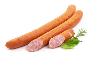 Traditional German Sausage, close-up, isolated on a white background