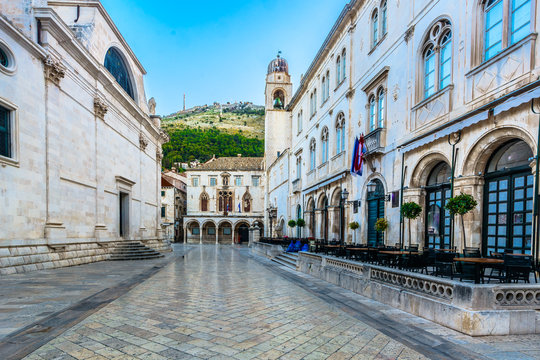 Dubrovnik Street Town Croatia. / Scenic View At Famous Old Street In City Center Of Town Dubrovnik, Popular Sightseeing Spot In Southern Europe, Croatia.