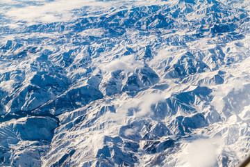 Aerial view of snow covered mountains in northwestern Iran