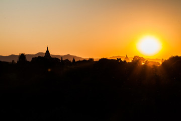 Sunset behind the temples of Bagan, Myanmar