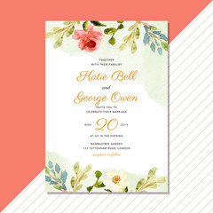wedding invitation with beautiful watercolor floral background