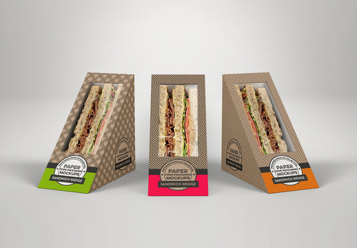 Three Sandwich Wedge Boxes Mockup