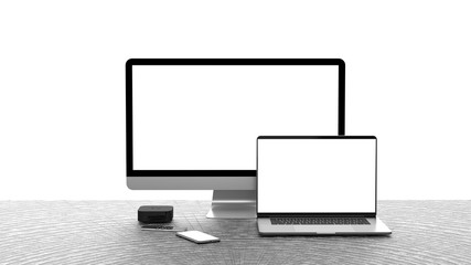 Laptop and tv display, isolated on a white background. Template, mockup.