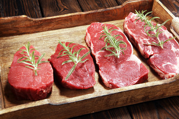 Fototapeta premium Steak raw. Barbecue Rib Eye Steak, dry Aged Wagyu Entrecote Steak.