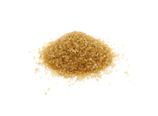 Brown cane sugar pile isolated on white background.