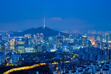Fotobehang Seoul skyline in the night, South Korea. © Dmitry Rukhlenko