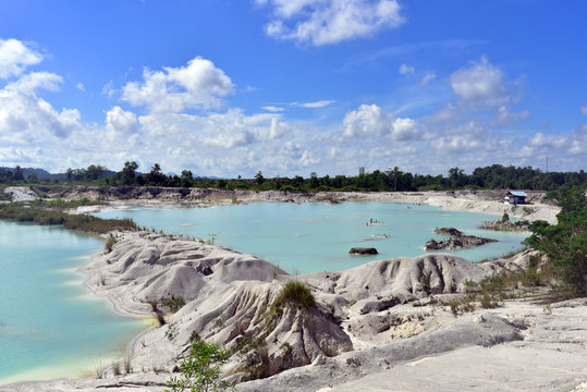 Lake Kaolin, turned from a mining ground holes, land contains kaolinite, Belitung Island, Indonesia, Asia
