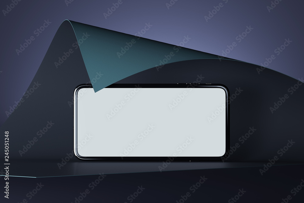 Poster mobile phone with blank screen on abstract background. 3d rendering.