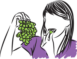 pretty woman eating grapes vector illustration