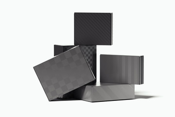 Blank monochrome realistic cardboard boxes on white background. 3d rendering.