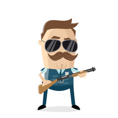 funny cartoon policeman bulletproof vest and shotgun