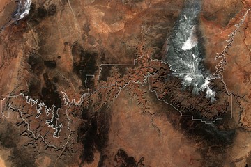 High resolution satellite image of Grand Canyon national park with boundary - contains modified...