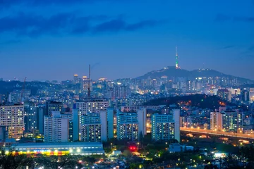 Fotobehang Seoul night view, South Korea © Dmitry Rukhlenko