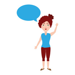 woman waving hand speech bubble