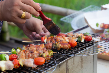 Bar-B-Q, Barbecue grilling on process.