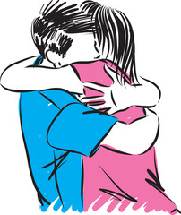 couple man and woman 2 hugging vector illustration