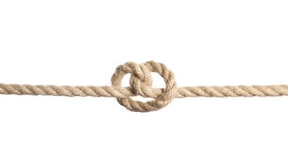 Rope with knot on white background. Simple design