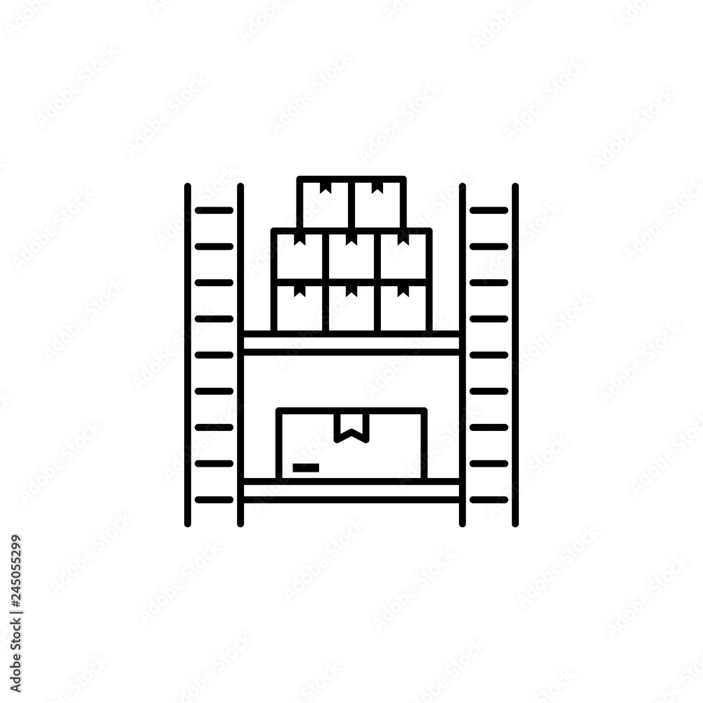 Aufkleber factory, storage, icon. element of production icon for mobile concept and web apps. thin line factor
