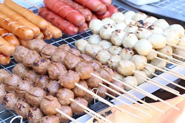 grilled meatball and sausage at street food