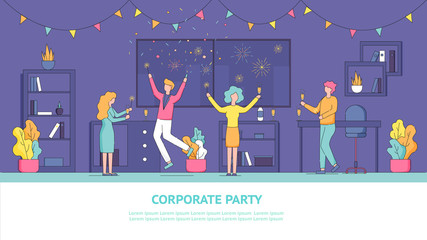 Flat Banner Illustration Corporate Party Employee