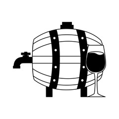 wine wooden barrel and glass cup