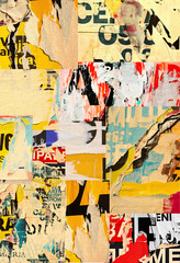 Collage ripped torn advertisement street posters grunge creased crumpled paper texture background...