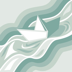Fototapeta na wymiar Paper boat floating