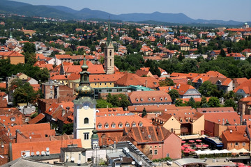Fototapeta na wymiar Aerial view of uptown in Zagreb, Croatia on a sunny day.