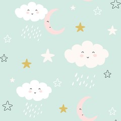 seamless pattern with cute clouds and raindrops. vector illustration,