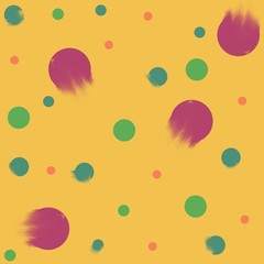 Colorful abstract pattern. Hand drawn pink, green, red and blue circles on yellow background