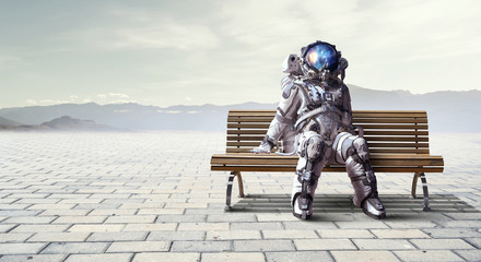 Rocketman on bench. Mixed media © Sergey Nivens